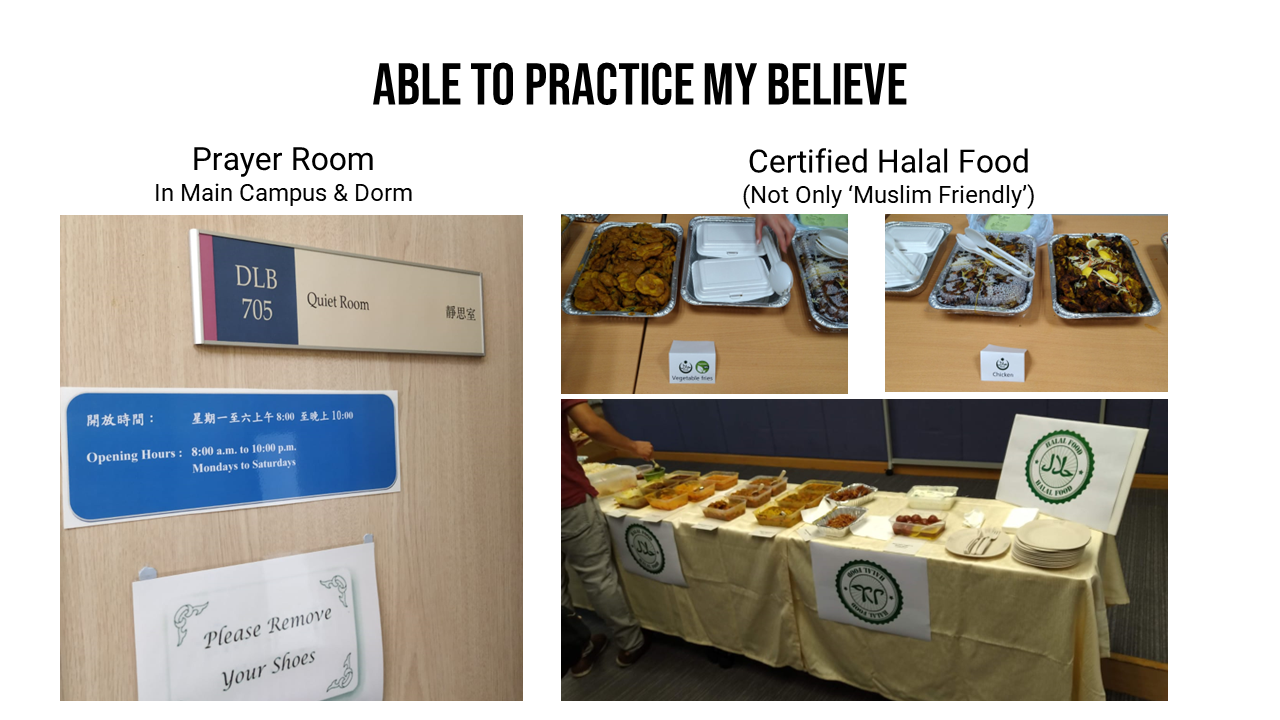 halal food and praying room in Hong Kong Baptist University Shaw Campus