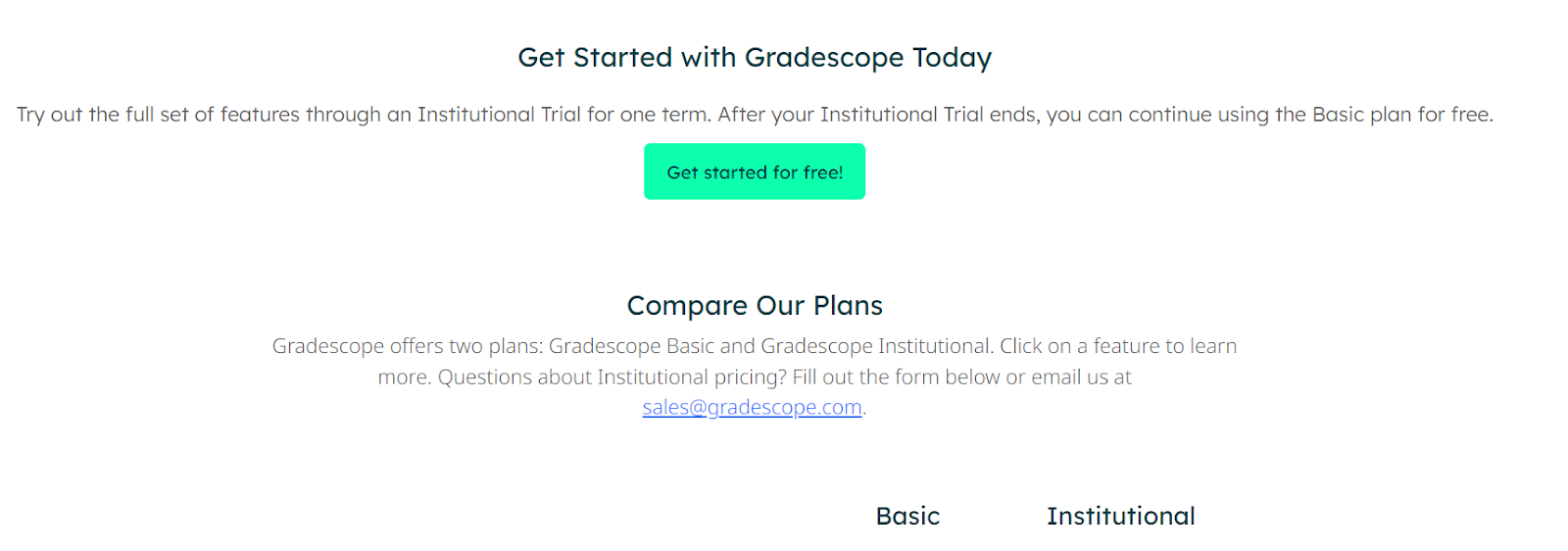 pricing page of gradescope