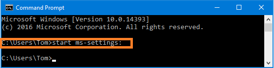 How to Open Windows Settings in Windows 10 using command prompt