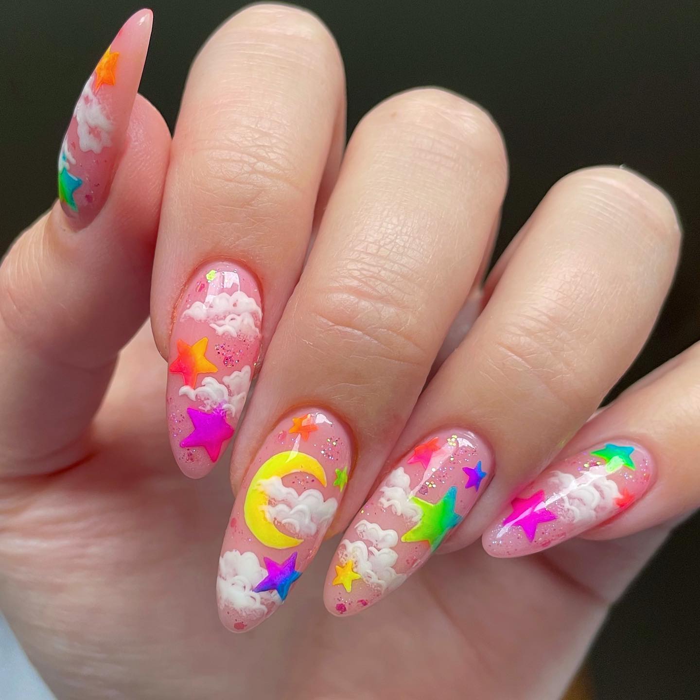 Neon Pigment Star Nails