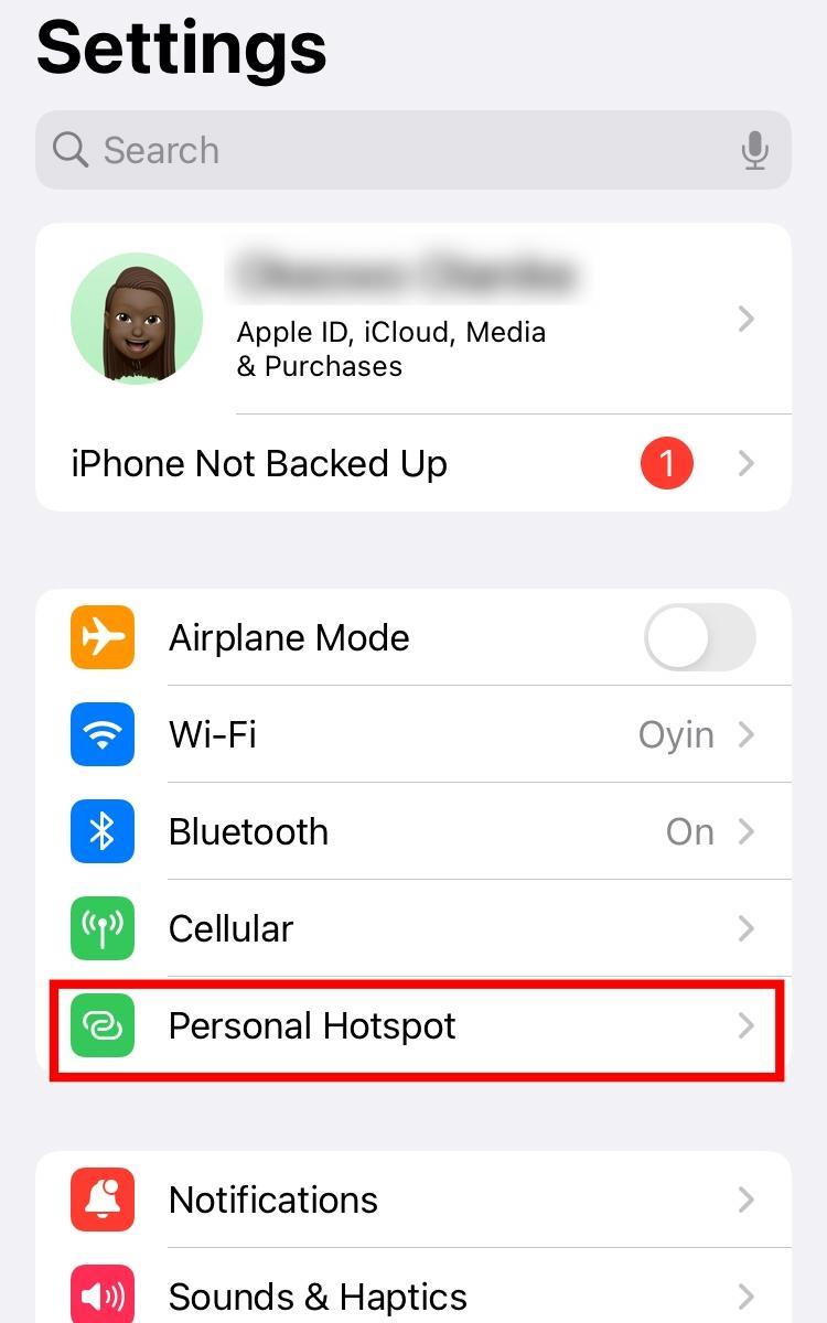 Tap on Personal Hotspot