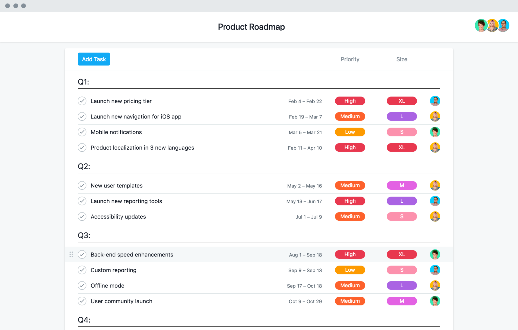 Asana Product Roadmap Screenshot