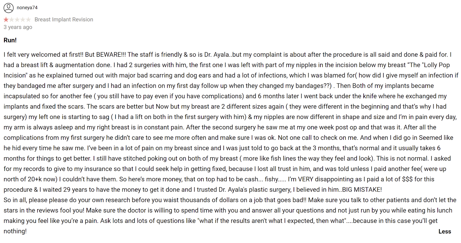 Ayala Plastic Surgery review