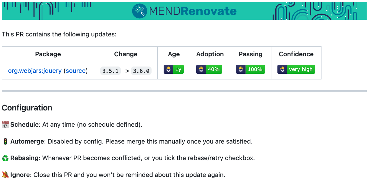 A screenshot of the Mend Renovate GitHub App.