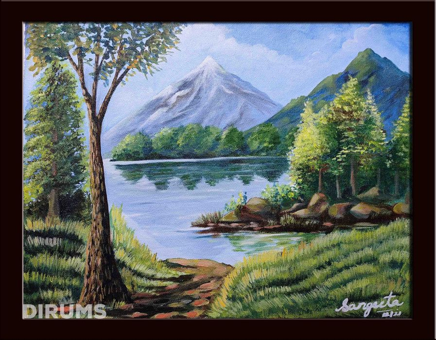 forest and river landscape painting