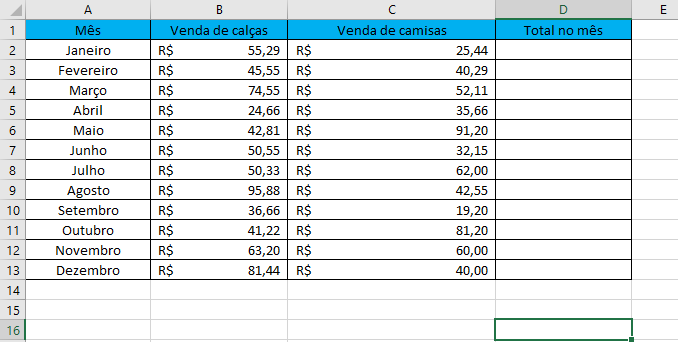 Exemplo para somar uma coluna ou linha com apenas um clique