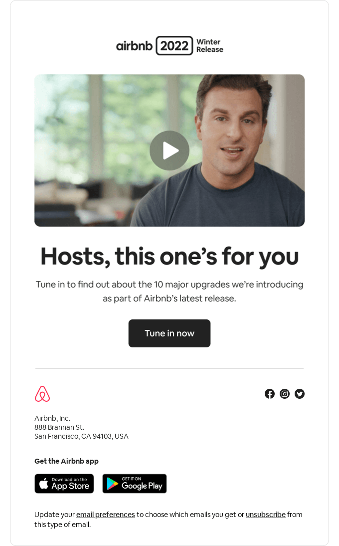 Screenshot from an email from Airbnb with a video in it