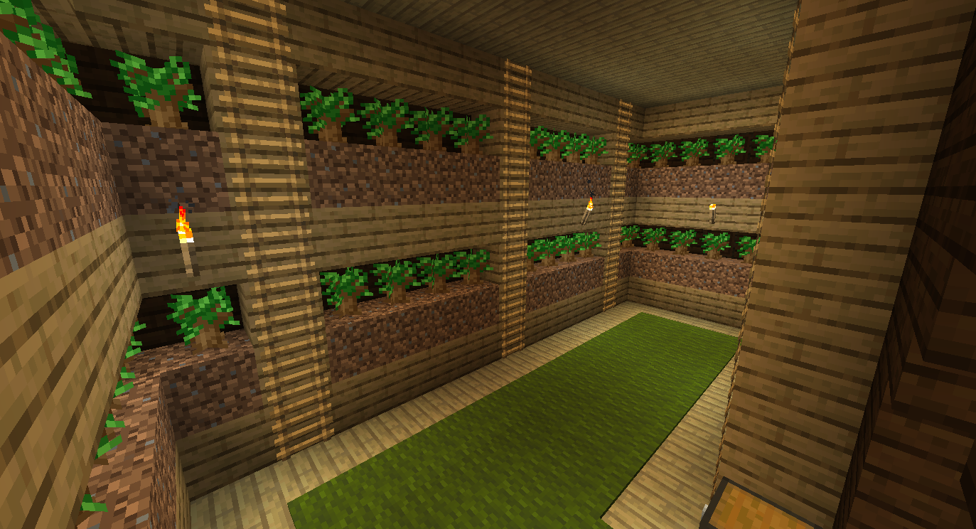 The sapling room that can be found in a Woodland Mansion. Dark oak saplings line the walls.