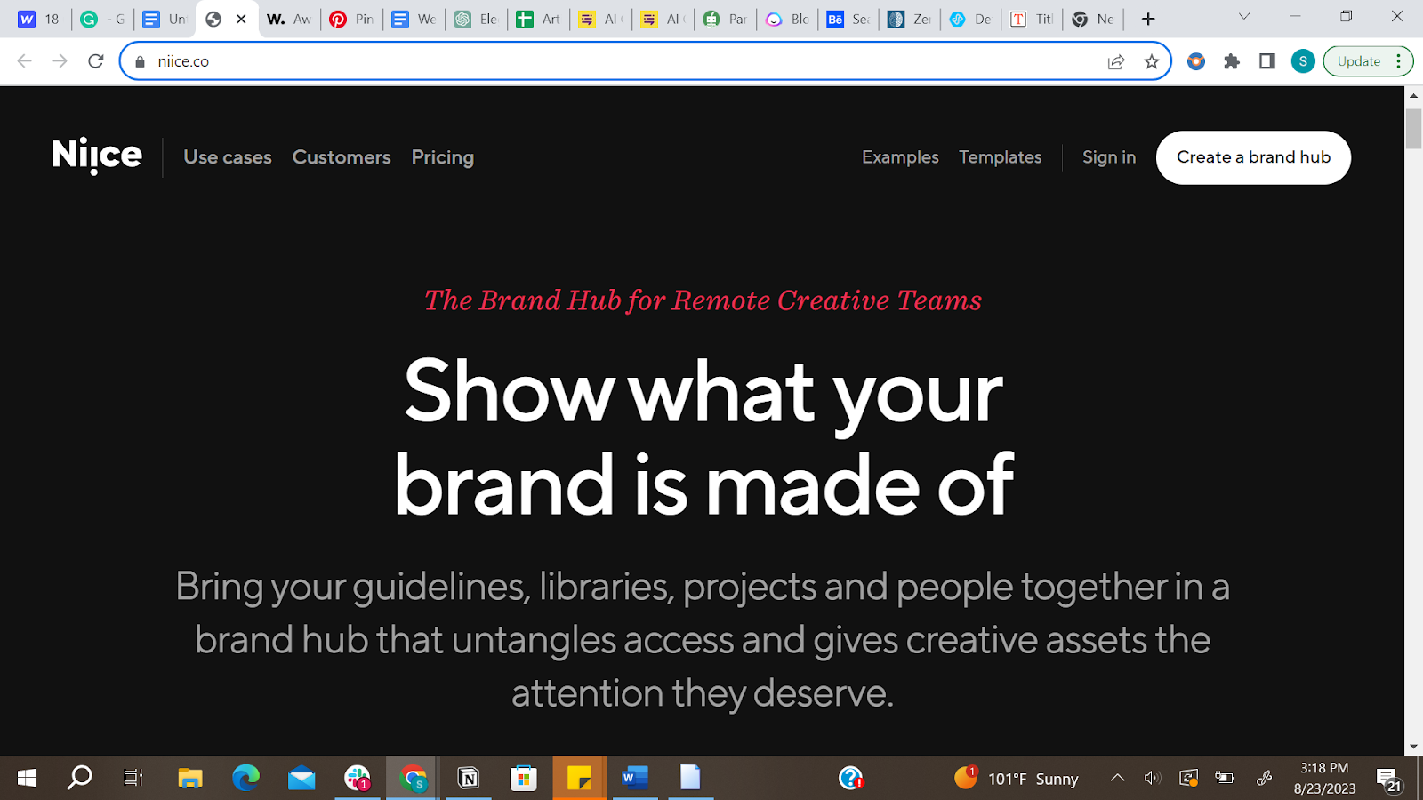 Niice's website design, featuring black background