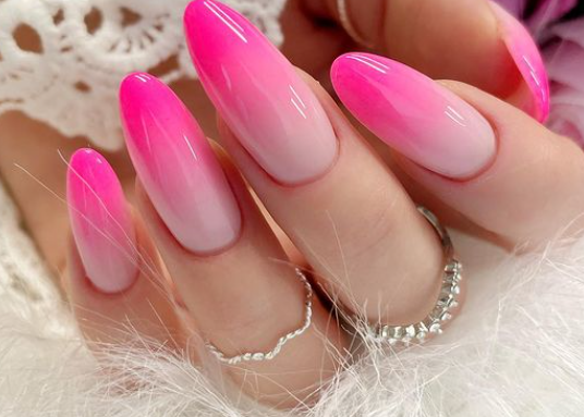 Tropical pink ombre nails