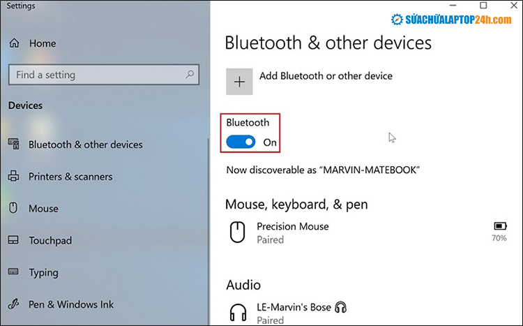Bật Bluetooth trên Windows 10