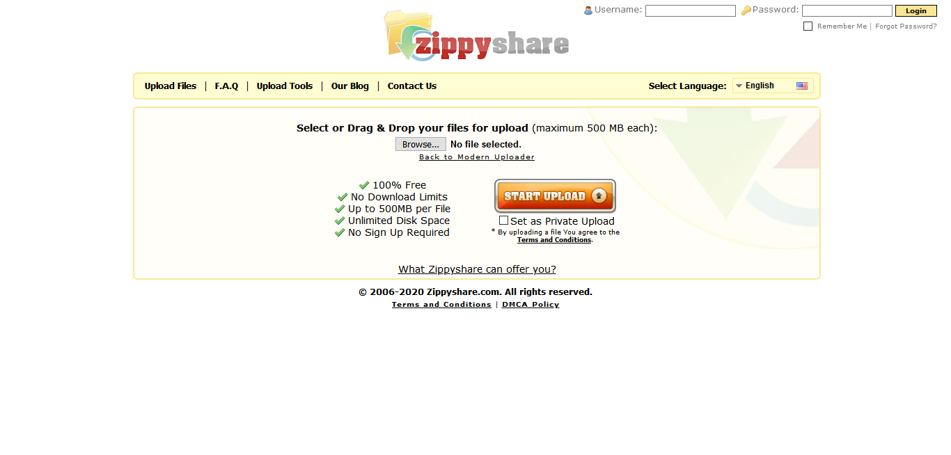 Zippyshare Website Layout