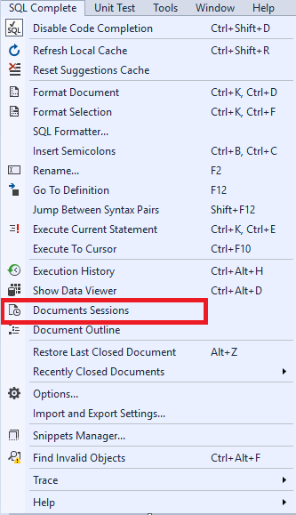 Navigating to Documents Sessions Window