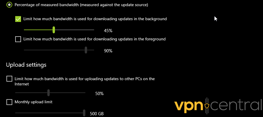 limit how much badwidth is used for downloading updates in the background