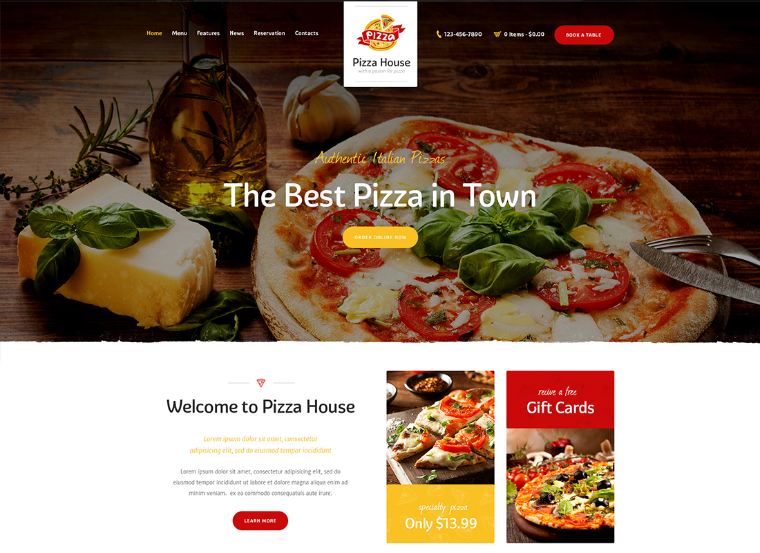 Pizza House - Tema de WordPress para restaurante / cafetería / bistró