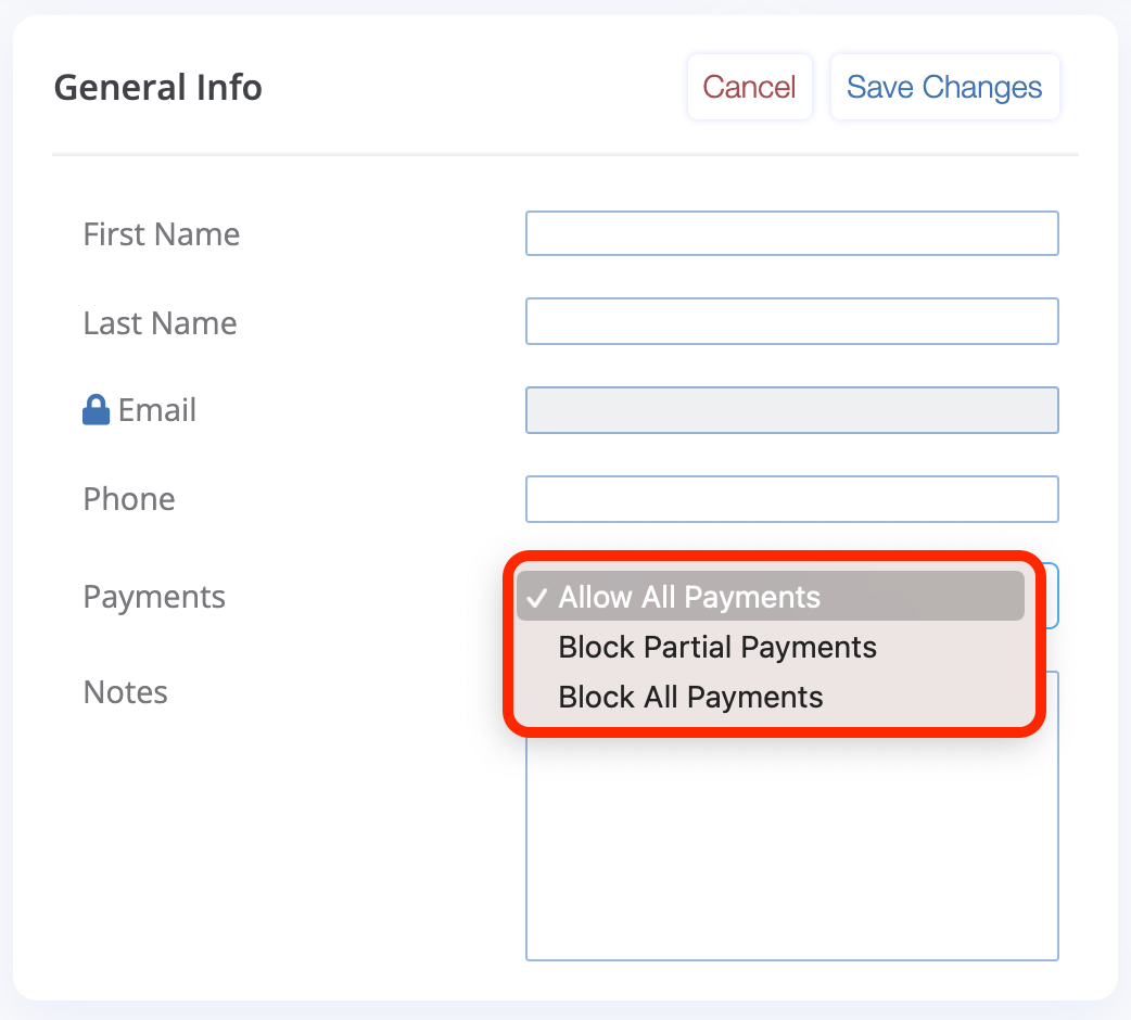 Screenshot from RentRedi's dashboard: how to accept or block partial rent payments from RentRedi