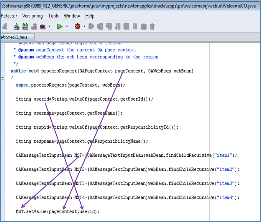 Oracle OAF setting values to the items