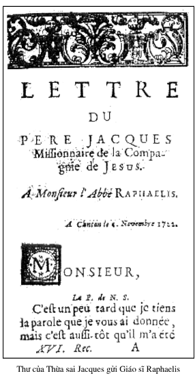 Thư của Thừa sai Jacques gửi Giáo sĩ Raphaelis 