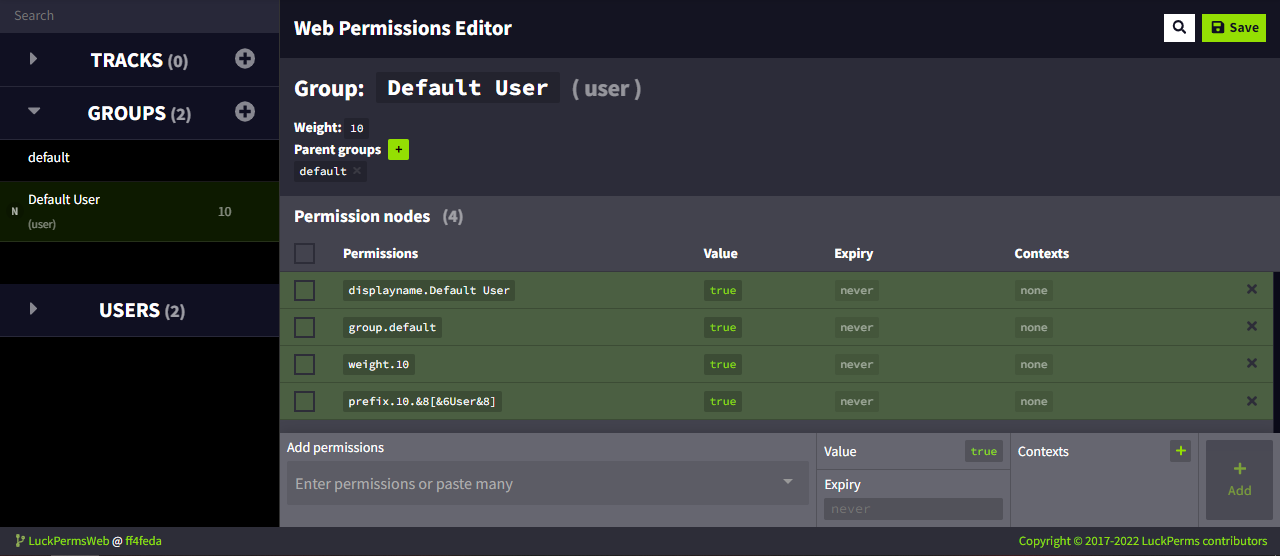 LuckPerms web editor permissions
