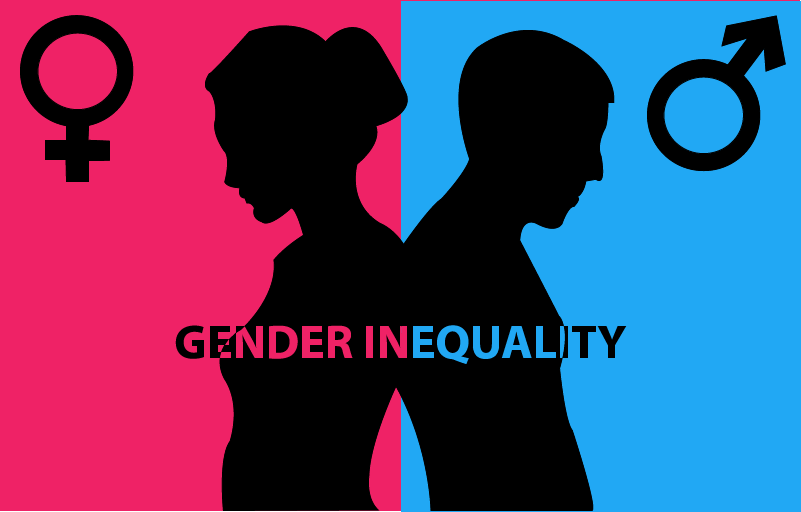 A pink and blue poster on gender inequality