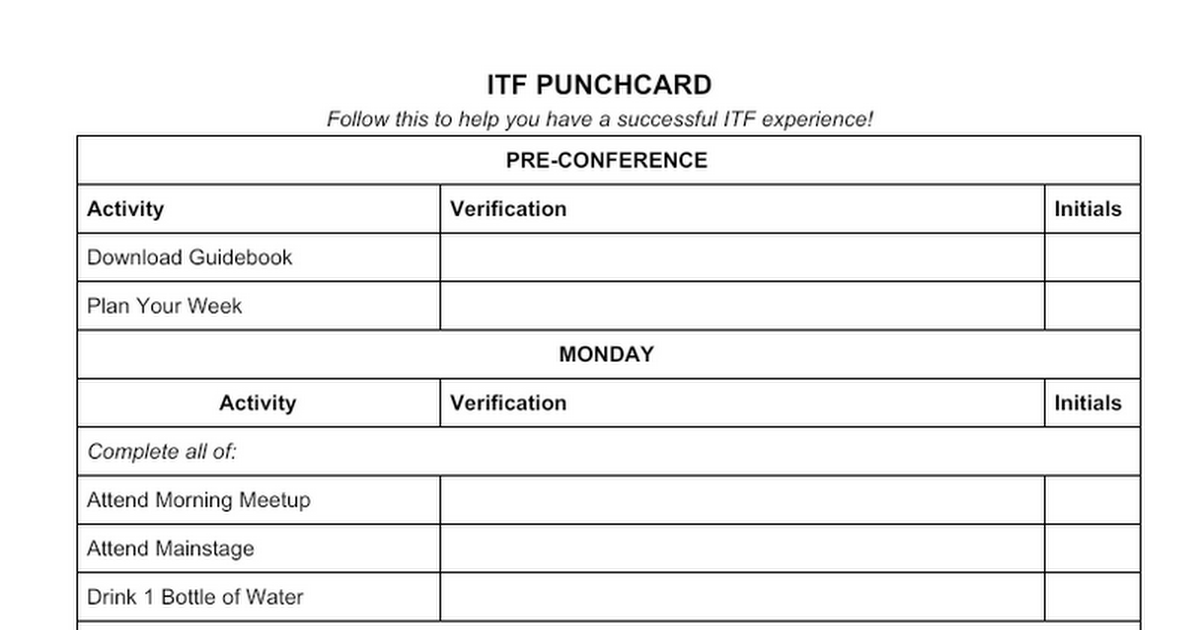 ITF Punchcard