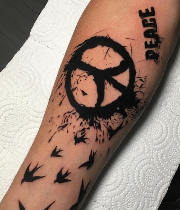 Bird Tattoo With Peace Symbol