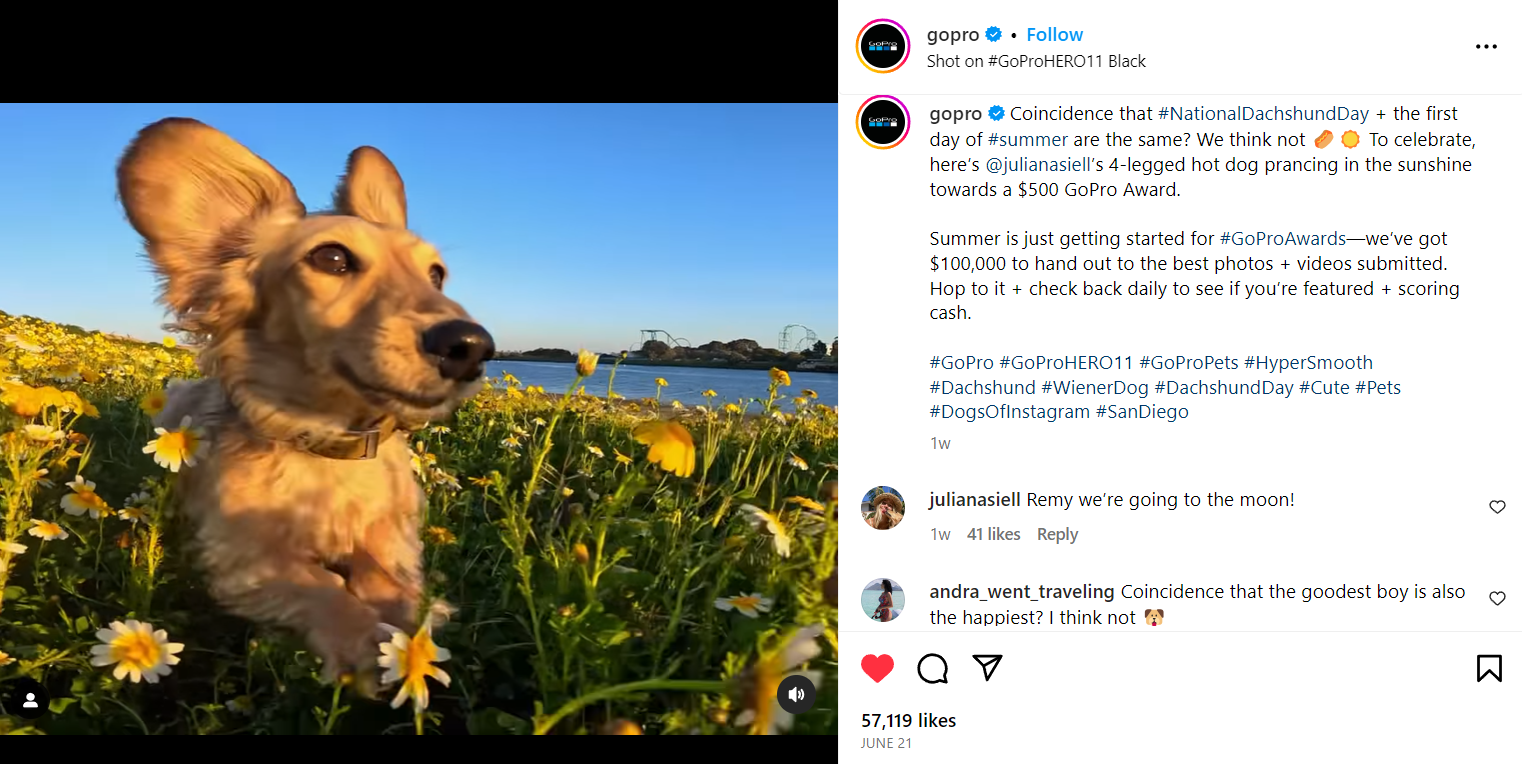 GoPro copywriting example on Instagram post