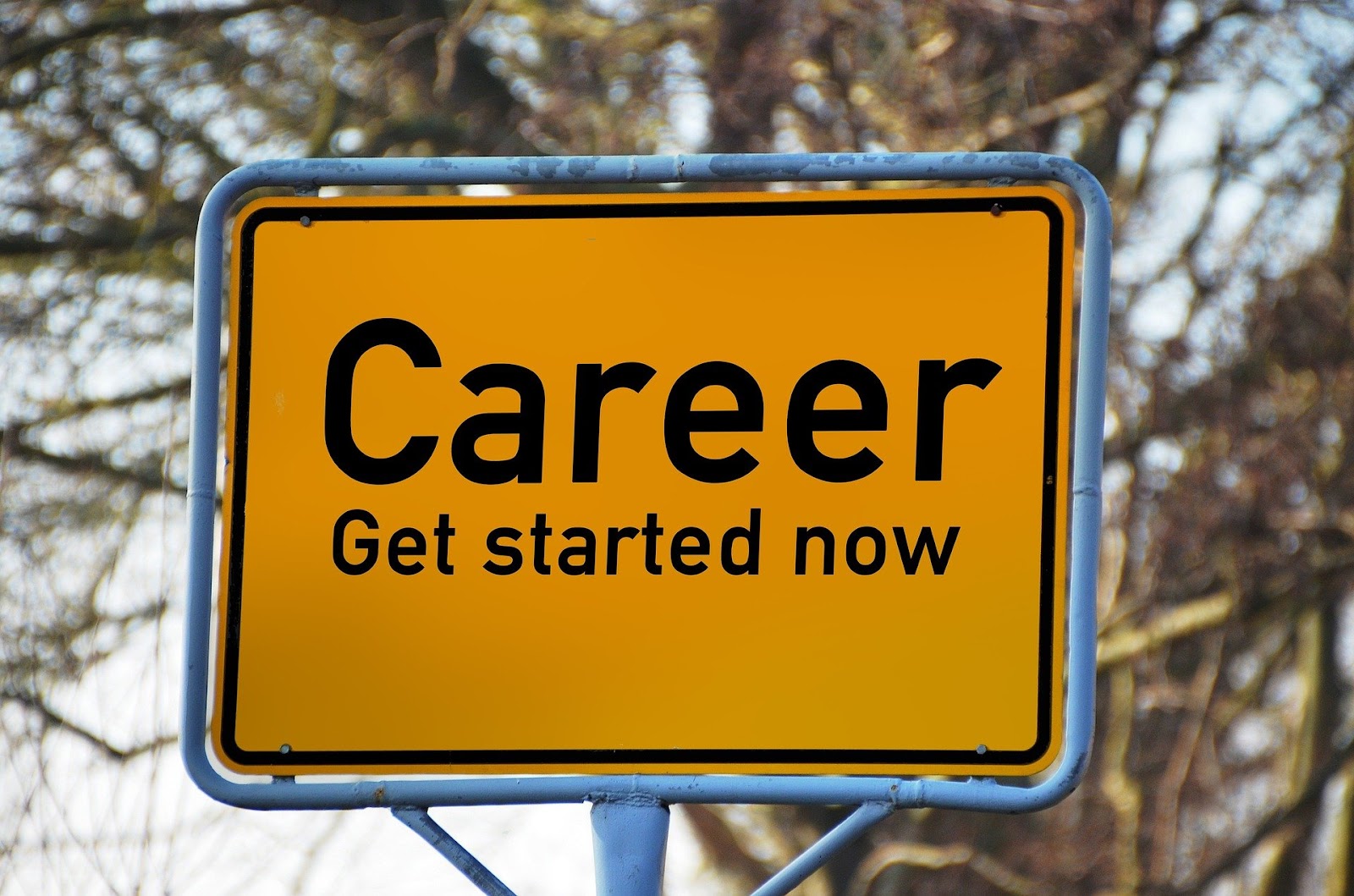 A yellow sign says "Career. Get started now."