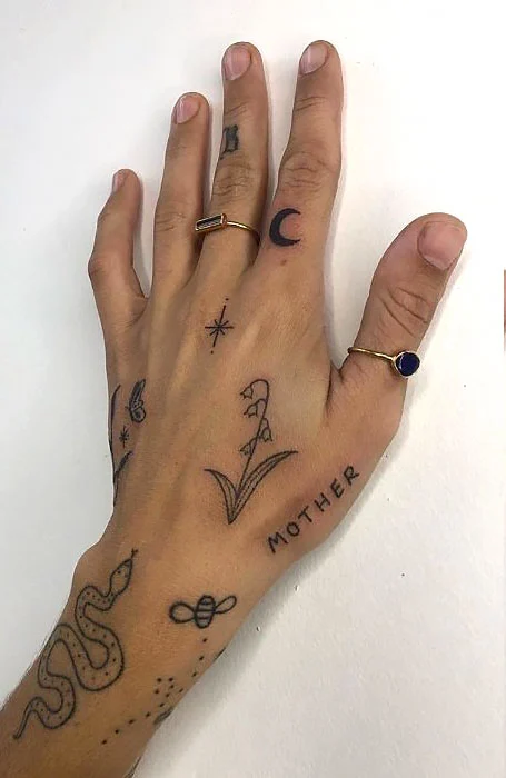 Another picture showing the finger patchwork tattoo design
