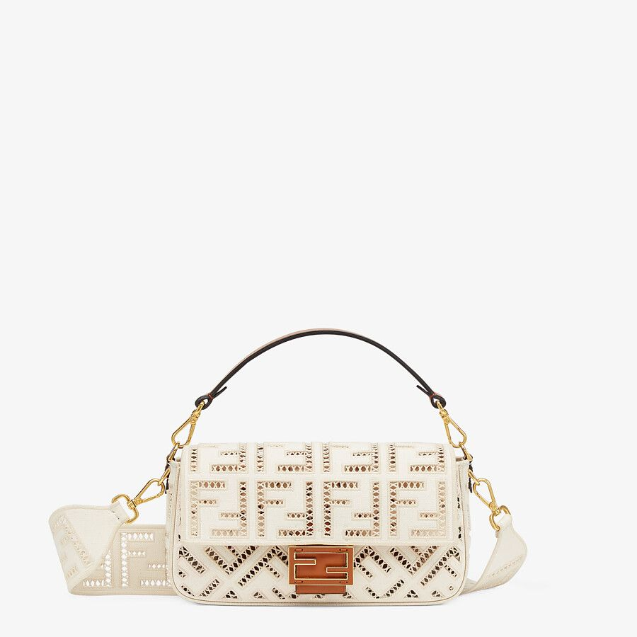 White canvas bag with embroidery - BAGUETTE | Fendi