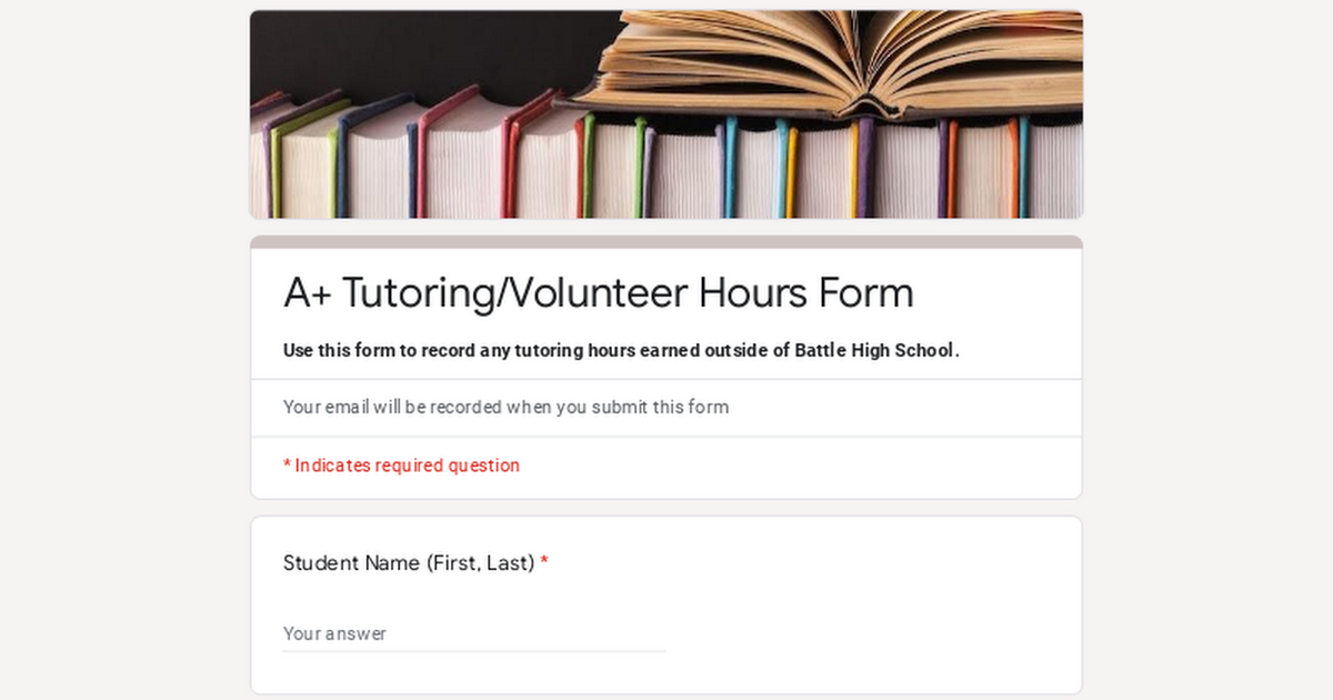 A+ Tutoring/Volunteer Hours Form