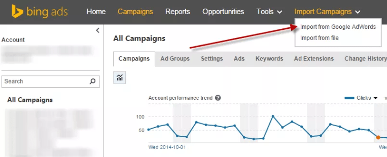 Bing Ads vs. Google AdWords import campaign