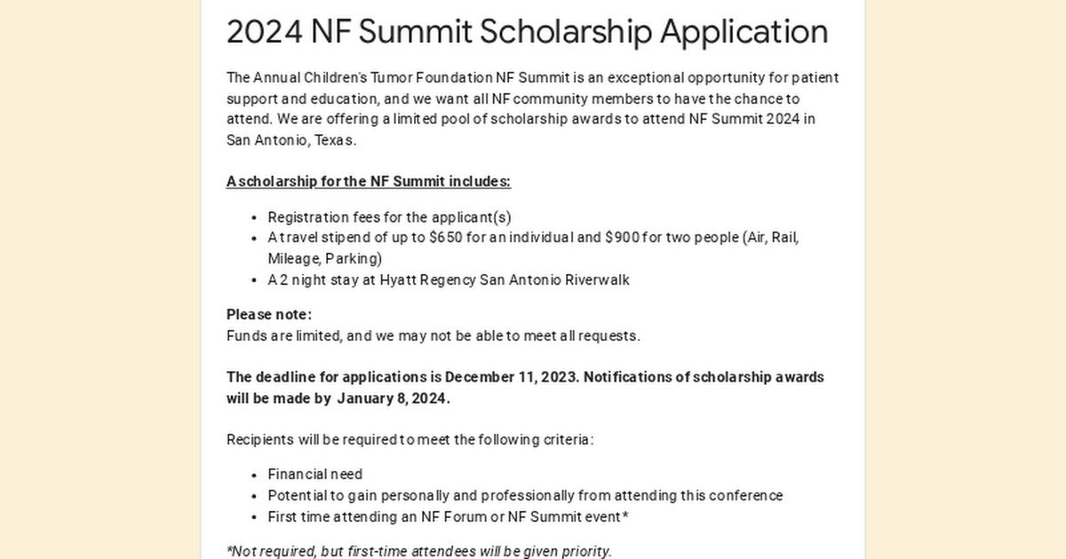 2025 NF Summit Scholarship Application