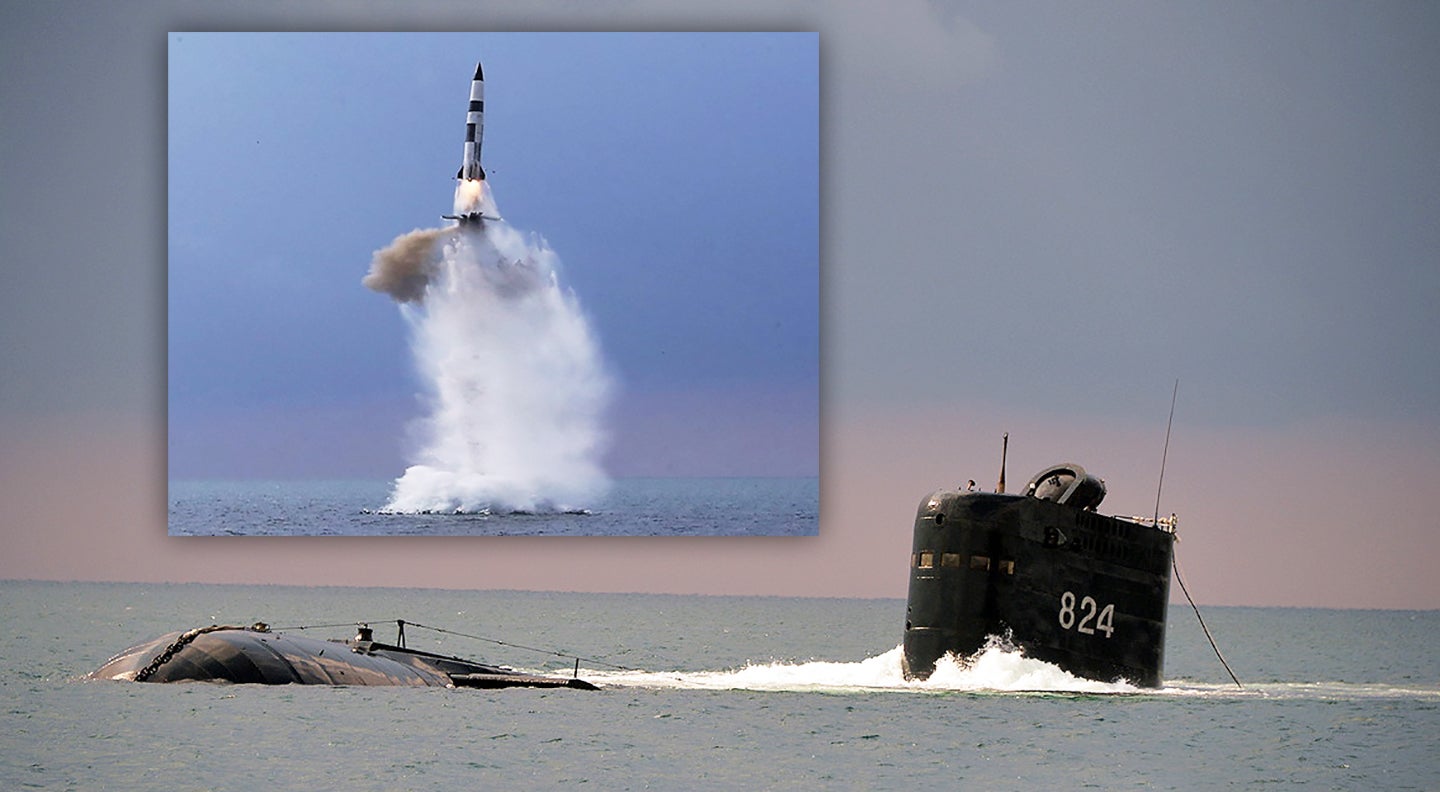 Pictures North Korean released of what it said was the test of a new submarine-launched ballistic missile.