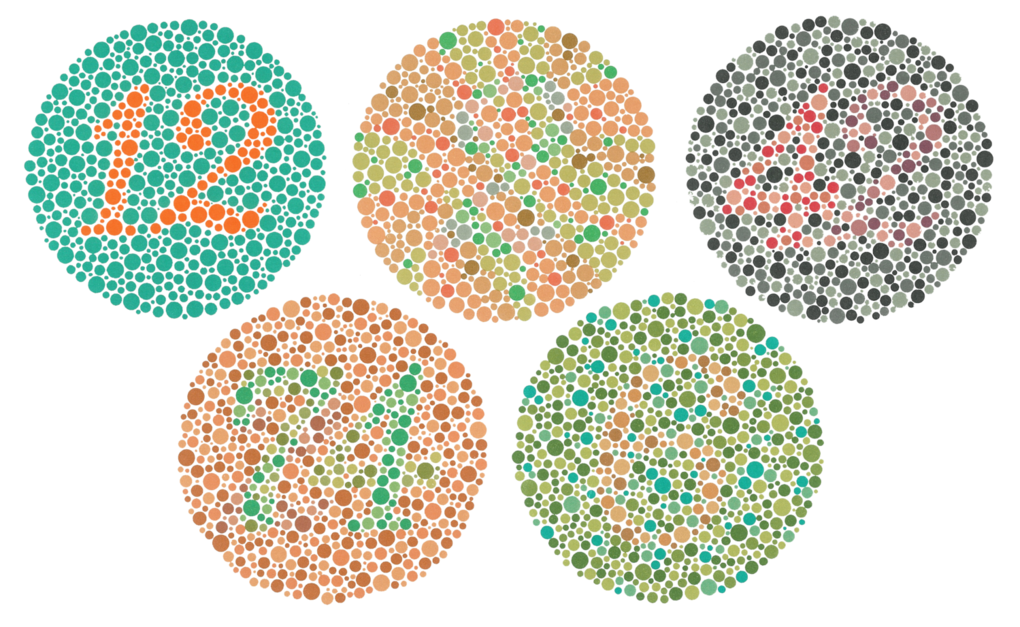 Chiffres en couleurs affichés dans des cercles d'autres couleurs pour comprendre les différents types de daltonisme