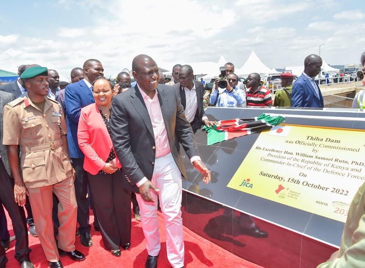 President William Ruto officially commissioning the newly built Thiba dam on October 15, 2022 in Kirinyaga county.