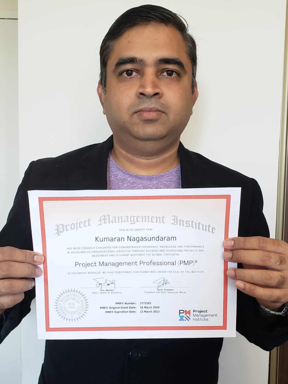 Kumaran Now PMP Certified