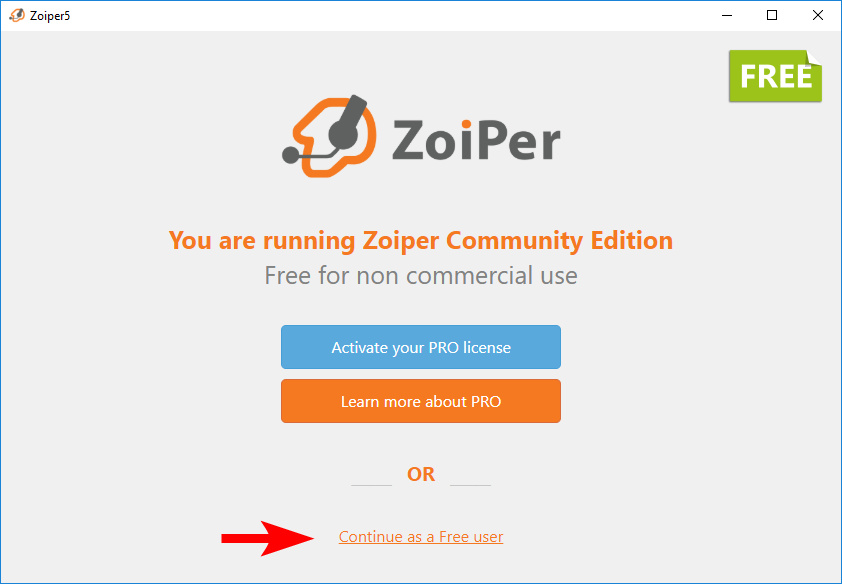 Інтерфейс запуску програми Zoiper