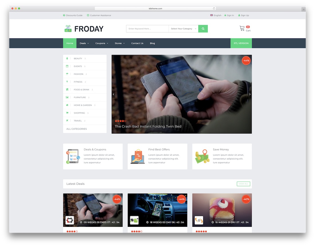tema de ofertas diarias de wordpress froday
