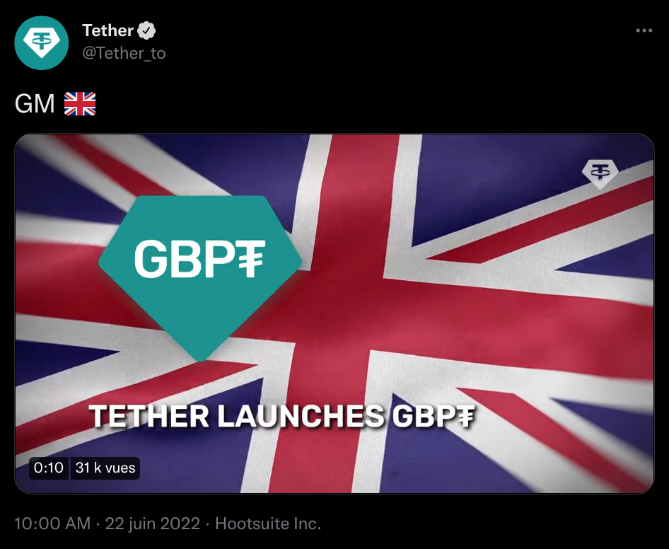 Tether announces the launch of its stablecoin backed by the pound sterling: the GBPT