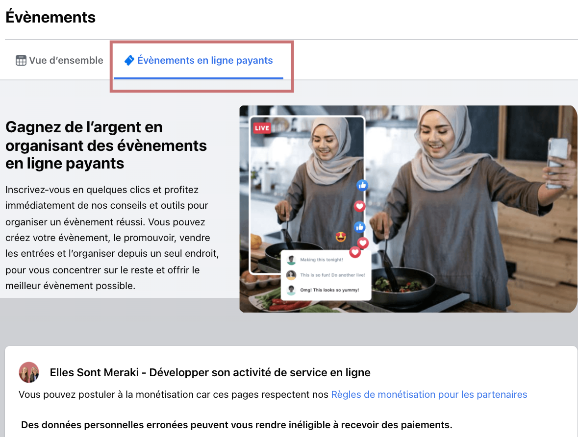 évènements en ligne payant 