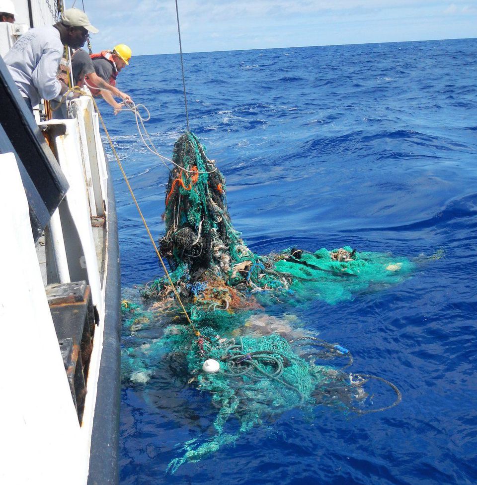 The Ocean Cleanup in action, collecting floating ocean plastic pollution