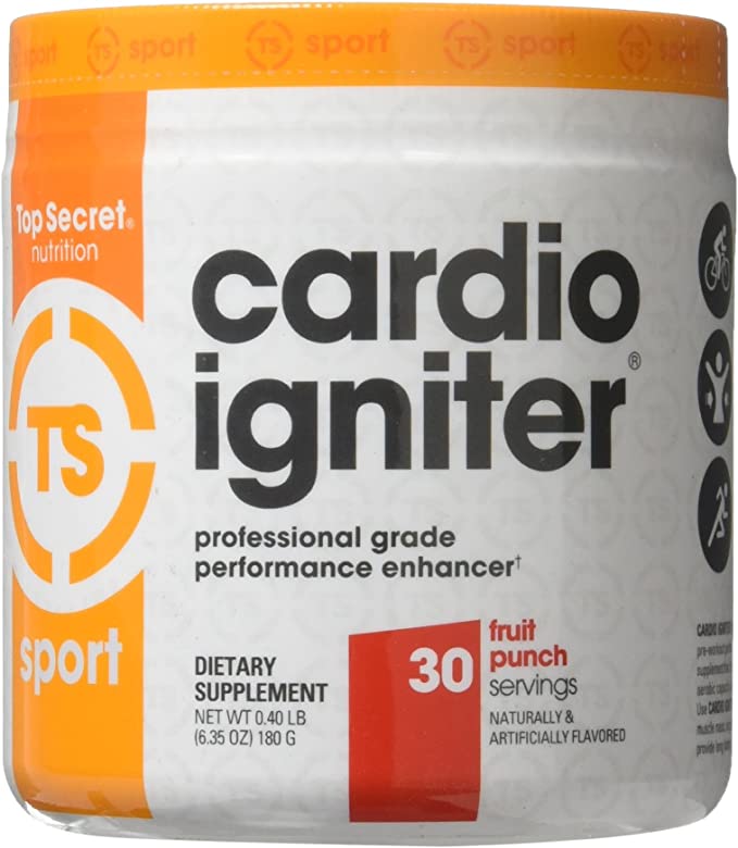 Top Secret Nutrition Cardio Igniter Pre-workout Supplement with Beta-alanine, L-Carnitine, and Red Beet Extract, 6.35 oz. (180g), (30 Servings) Fruit Punch