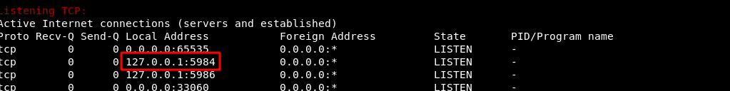 ports listening on tcp