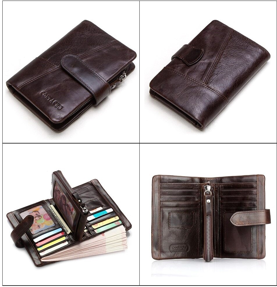 Men&#39;s Wallet Genuine Leather Bifold Luxury Credit ID Card Holder Zip Coin Purse | eBay