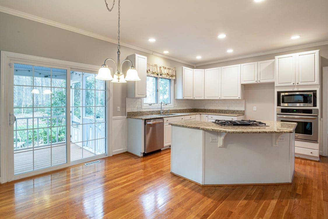 White and Brown Kitchen Counter