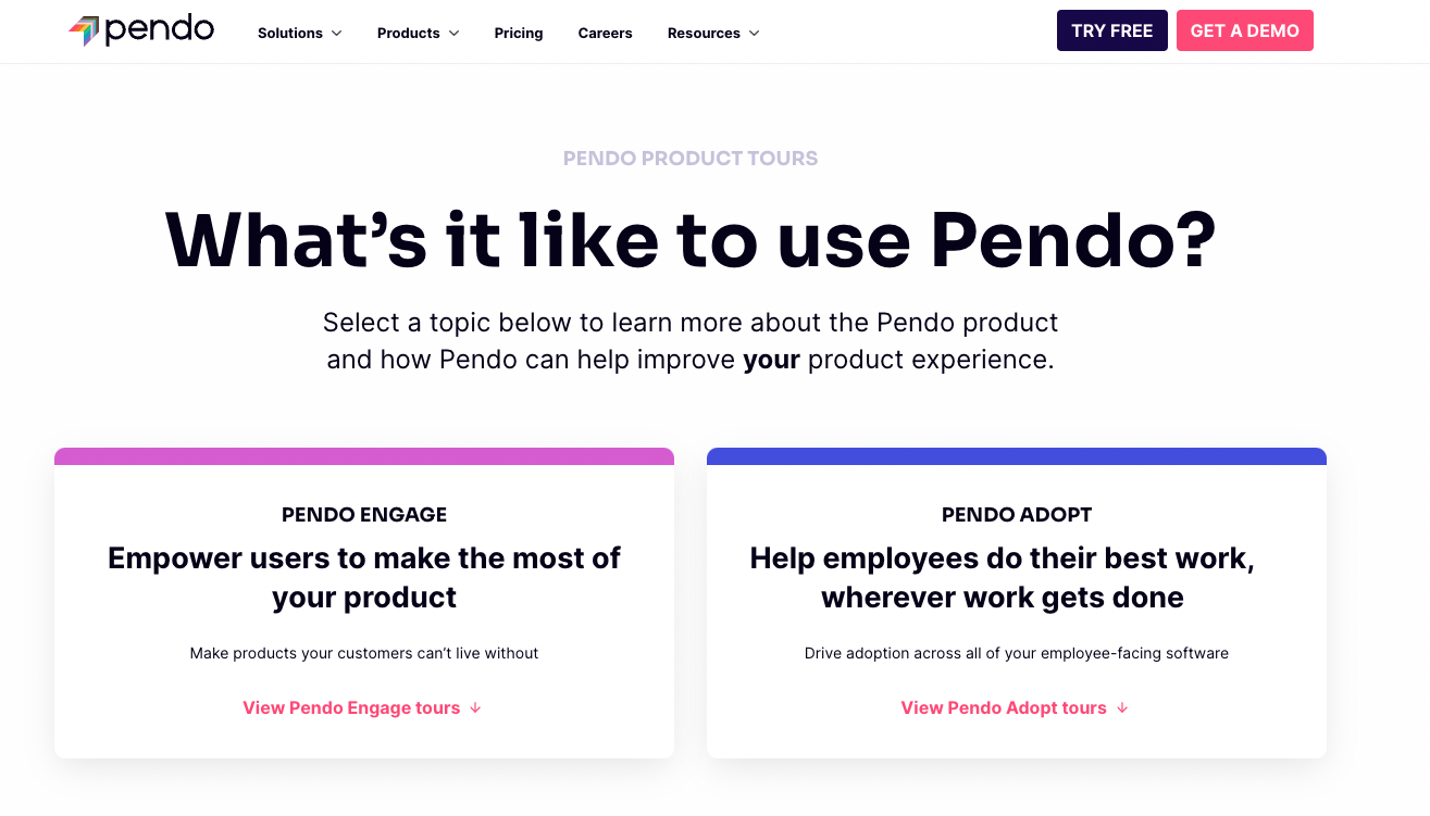 Pendo's Homepage best product led growth examples