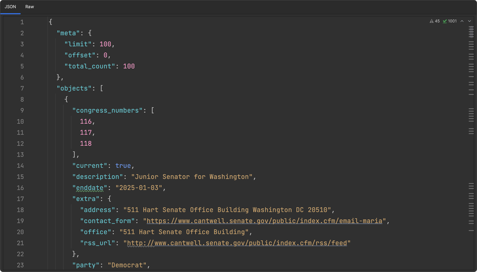 JSON Visualizer showing formatted JSON