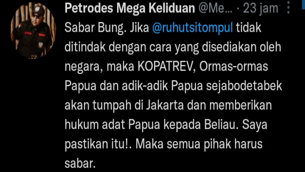 Publik Minta Ruhut Dipenjara, Petrodes Mega Keliduan: Jika Dia Tidak Dihukum Secara Negara, Maka Hukum Adat Akan Berlaku!