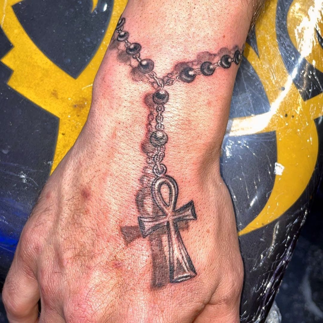 Rosary With Cross Tattoo On Wrist